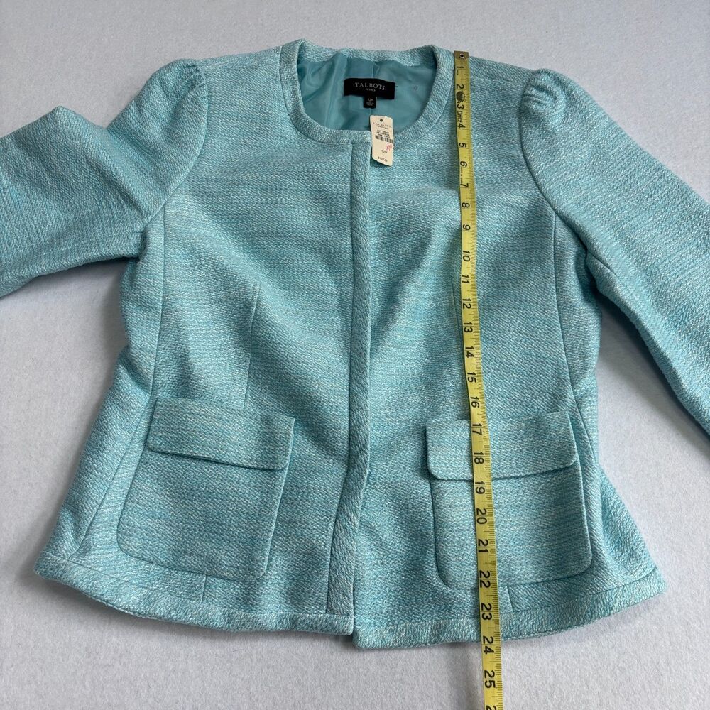 Talbots Tweed Blazer Jacket Women's 12P Turquoise Blue Old Money Career Office - Picture 9 of 10